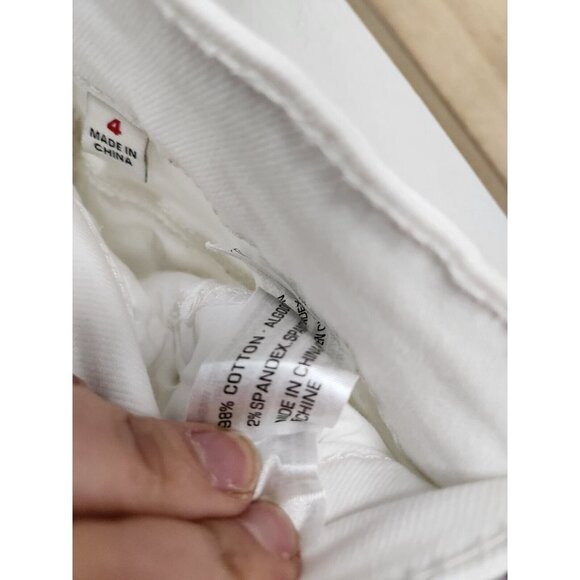 Supplies Womens Jean Shorts 4 White Denim Logo Distressed Mid Rise Flat Front - Picture 9 of 9